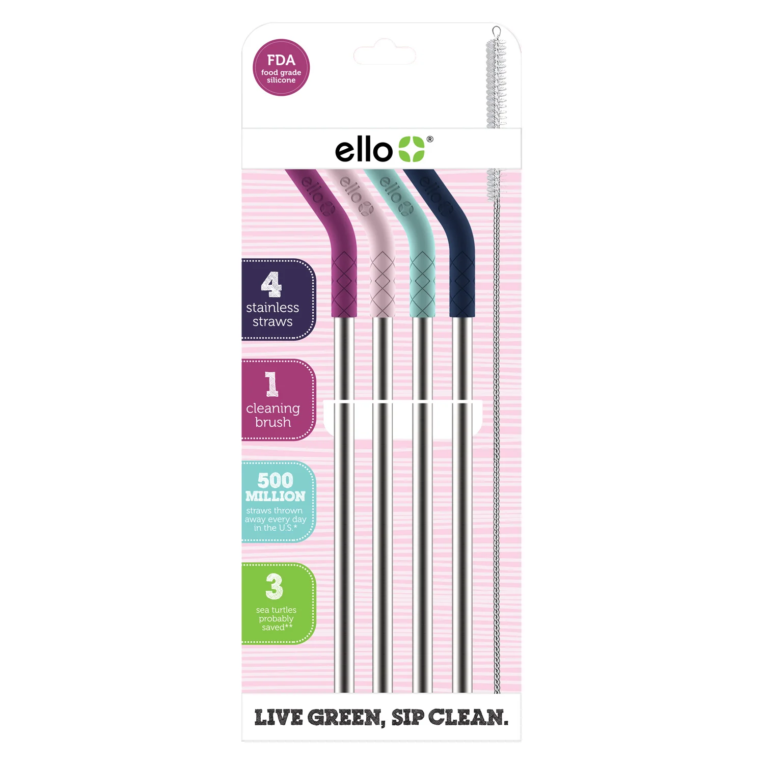 Stainless/Silicone Reusable Straws - Set of 4 - Image 3