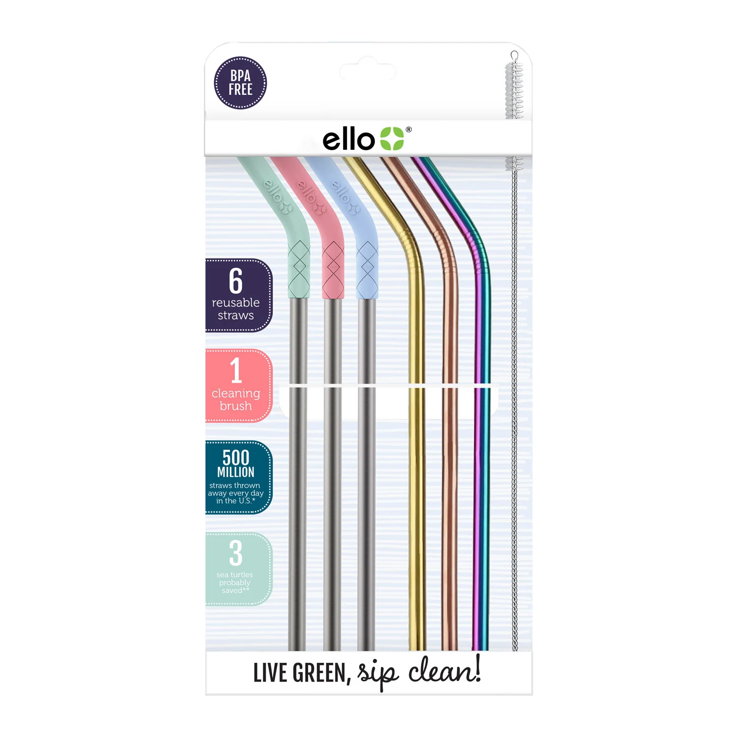 Stainless/Silicone Reusable Straws - Set of 6 (Mixed) - Image 3